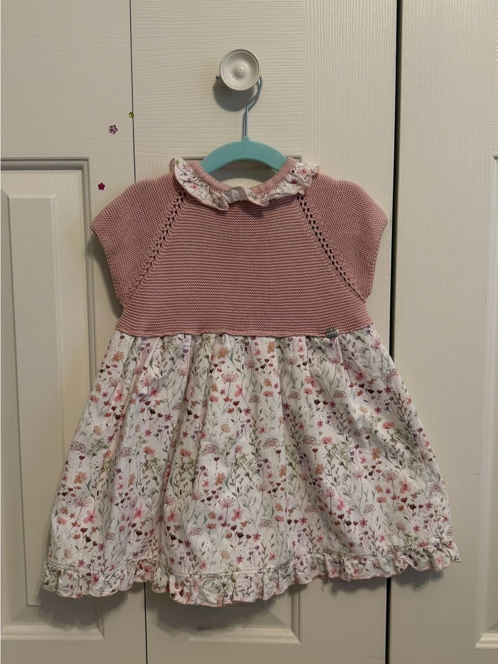 Juliana Girls Pink Knit Bodice Floral Dress
